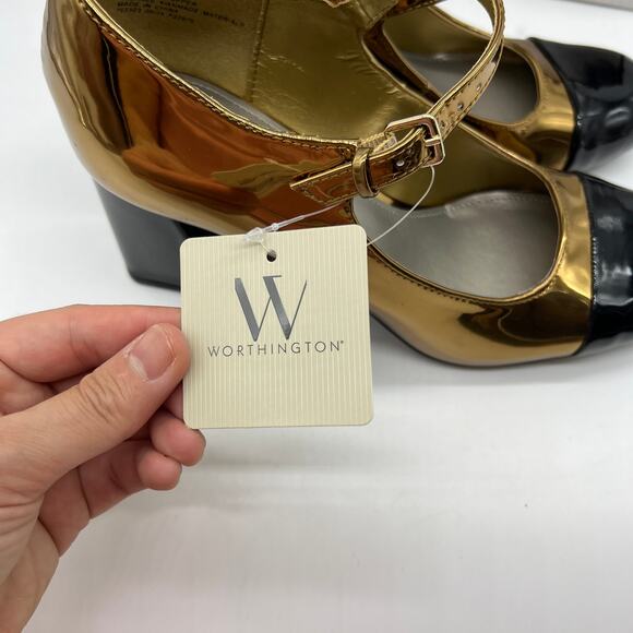 Worthington Larcie Womens Cap Closed Toe Gold Block Heel Pumps Size 7M - Picture 8 of 15